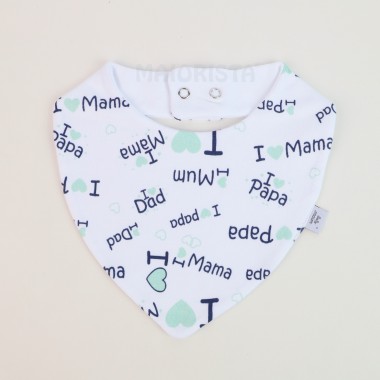 Lenço/Babete «I Love Mama/I Love Papa»