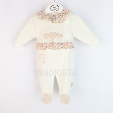 Babygrow Aberto de Lado VELUDO «3Corações/Folhos»