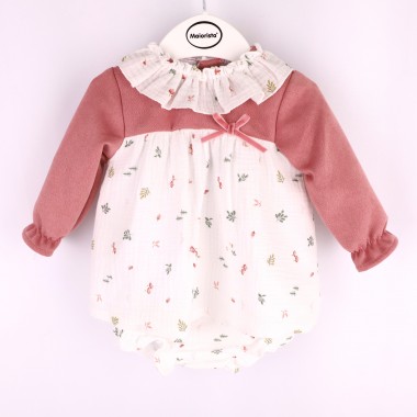 Vestido + Cueca Para Bebé «Musseline/Folhas»