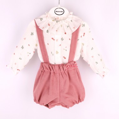 Conjunto: Calção de Alças + Blusa «Musseline/Folhas»