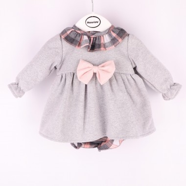 Vestido + Cueca Para Bebé «Xadrez/Laço»