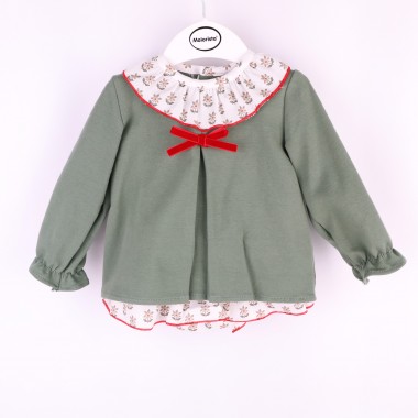 Conjunto: Vestido + Cueca Para Bebé «Flores/Laço Veludo»