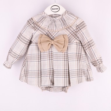 Vestido + Cueca Para Bebé «Xadrez/Laço»