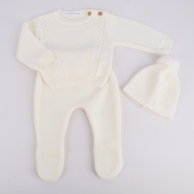 Conjunto 3 Peças MALHA «Tranças/Botões Madeira»
