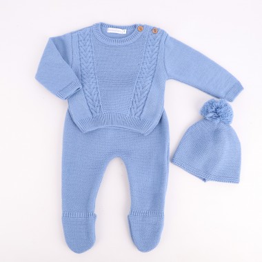 Conjunto 3 Peças MALHA «Tranças/Botões Madeira»