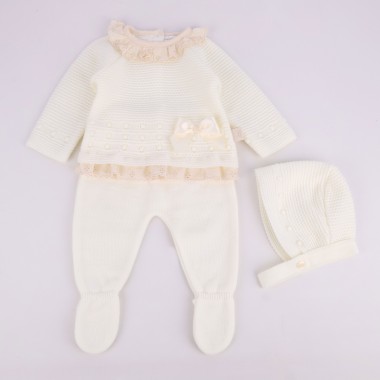 Conjunto 3 Peças MALHA «Bordado Inglês/Folhos»
