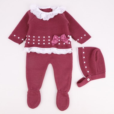 Conjunto 3 Peças MALHA «Bordado Inglês/Folhos»